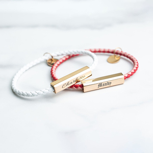 Bracciale personalizzato in pelle inciso personalizzato con lettere con numeri romani amore abbinamento braccialetti intrecciati per coppie - Product Image 4