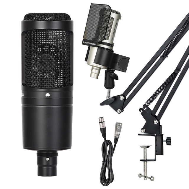 AT-2020 48V XLR Mic Professional Studio Record Equipment Condenser Microphone, Ideal for Project Home Studio Applications