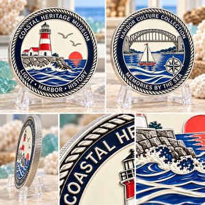 Moneda Conmemorativa Personalizada de Plata Bañada en Plata, Grabada en Relieve y Esmaltada, con Diseño de Faro del Puerto Patrimonial Costero, OEM ODM - Product Image 2