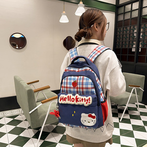 Retro Plaid <b>Backpack</b> Female College Student Cute Cartoon <b>Cat</b> Bag Casual Large Capacity Lightweight School Bag Wholesale - Product Image 2