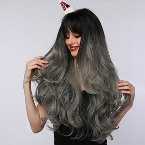 Tóc xoăn tóc giả sóng lớn tóc đen rễ tóc Gradient màu xám với tóc mái tóc nhân tạo mềm nhiệt độ cao mờ sợi tổng hợp - Product Image 6