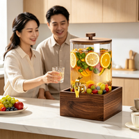 Seau à jus en verre borosilicate de haute qualité Qinliang de 4,2 L avec couvercle, motif vertical carré, ambre, passe au lave-vaisselle, écologique, non toxique