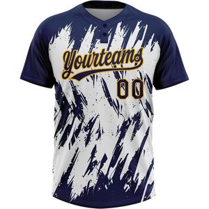 Maillot de baseball personnalisé bleu marine et blanc, col en V, sublimé, anti-humidité, unisexe, pour adulte, vêtements de softball, nom et numéro d'équipe personnalisés - Product Image 3