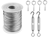 Kit de suspension pour guirlande lumineuse extérieure avec câble en acier recouvert de PVC, crochets à ressort, tende-câble, modèle PtAGK36H, kit d'accessoires à vis