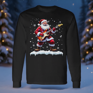 T-shirt à manches longues avec motif Père Noël jouant de la guitare basse, musique de Noël - Product Image 3