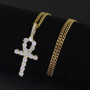 RQ-Colgante de Cruz de Hip Hop para hombres, joyería de oro Ankh Iced Out, agente al por mayor, collar cruzado - Product Image 4