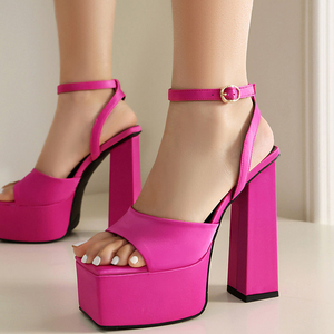 Sandales à bride cheville personnalisées avec logo pour femme, bout carré ouvert, talons épais et hauts, plateforme sexy pour l'extérieur - Product Image 2