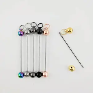 Metal Blank Beaded Bar Two Ends Brass Round Ball Add A Bead Bar DIY Metal Craft Beadable Bar For Key Chain