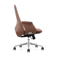 Chaise de bureau ergonomique pivotante de luxe pour cadres, en cuir PU marron, avec roulettes