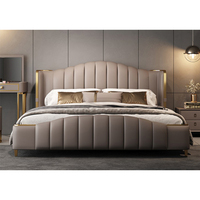 Lit double en cuir avec cadre en bois, taille King, pour la maison, ensemble de meubles de chambre à coucher modernes et luxueux en bois, vente en gros à prix abordable