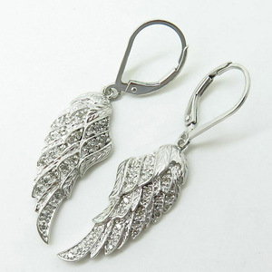 Pendientes de Oro Blanco E2627 con Alas de Ángel, Cristales y Diamantes de Imitación, Joyería de Moda para Mujer, Regalo Cristiano, Estilo Romántico - Product Image 3