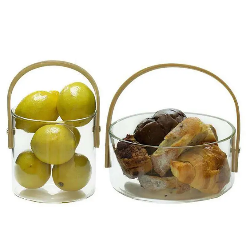 Piatto di frutta in vetro casa da soggiorno felice cestino portatile snack frutta trasparente piatto di frutta ciotola di insalata