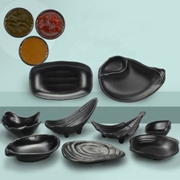 Assiettes à dîner en mélamine noires pour restaurant japonais, logo personnalisé en gros