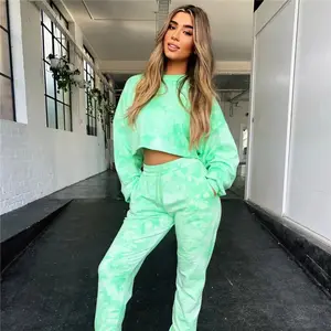 2020 Hot Selling New Female Tie Dye Fashion Sports Fleece Suit 2 Piece Pants Set Sweatsuit