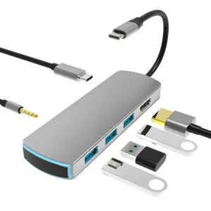 BASIX Kualitas Tinggi Multiport 6in1 Type C Hub USB-C Converter 3 * USB 3.0 60W