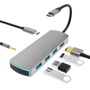 BASIX Chất Lượng Cao Multiport 6in1 Type-C <span class=keywords><strong>Hub</strong></span> <span class=keywords><strong>USB</strong></span>-C Convertor Để 3 * <span class=keywords><strong>USB</strong></span> 3.0 60W - Product Image 1