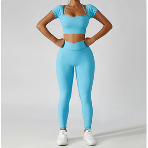 JoyYoung 1-Piece Yoga <strong>Workout</strong> <strong>Jacket</strong> &amp; Leggings Set Eco-Friendly Nylon/Cotton Reversible Breathable Racerback High-Waisted - Product Image 2