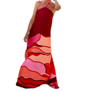 Ventes en gros de robes pour femmes de haute qualité, sur mesure, OEM, mode décontractée printemps-été, col ouvert, dos nu, imprimées, robes mi-longues - Product Image 3