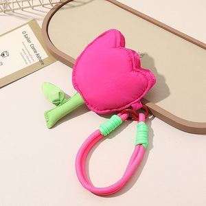 Beautiful Tulip Keychain with Wrist Strap Puffy Fabric Flower Bag Charm Soft Padded Keyring <b>Gift</b> for Girlfriend - Product Image 4