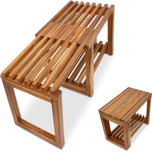 Tabouret de salle de bain en teck Ruoyi, siège de douche à double niveau avec étagère de rangement, imperméable, pliable, pour usage domestique - Product Image 5