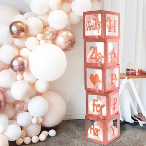 21st Birthday Decorations Box Rose Gold Transparent Balloon Boxes with Letters of Finally 21st for her Happy Party Backdrop