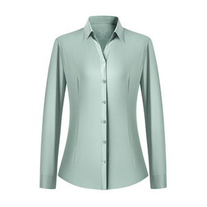 Women's V Neck White Blouse Long Sleeve Slim Fit Solid Color Polyester Work Shirt Professional Business Formal Wear - Product Image 5