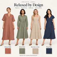 Robe midi en lin haut de gamme personnalisée OEM pour femme, style décontracté vintage, col en V, manches mi-longues, taille naturelle, saison automne - Taille XS