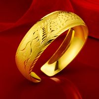 Bracelet YL pour mariage, large ouverture, motif Dragon Phénix, en cuivre imitation or, style vintage, couleur inaltérable et durable
