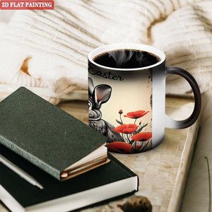 Heat Sensitive Mug Frosted Black 11oz Ceramic Sublimation Blank Cup Easter <b>Rabbit</b> Poppy Design - Product Image 3