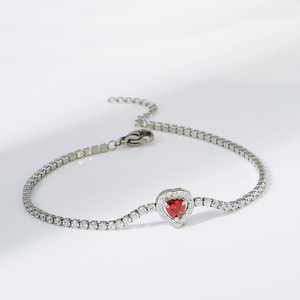 Heart-Shaped CZ Tennis <b>Bracelet</b>|10MM Big Gem Charm | 18K PVD Gold Stainless Steel <b>Adjustable</b> Jewelry | No Fading&Hypoallergenic - Product Image 3
