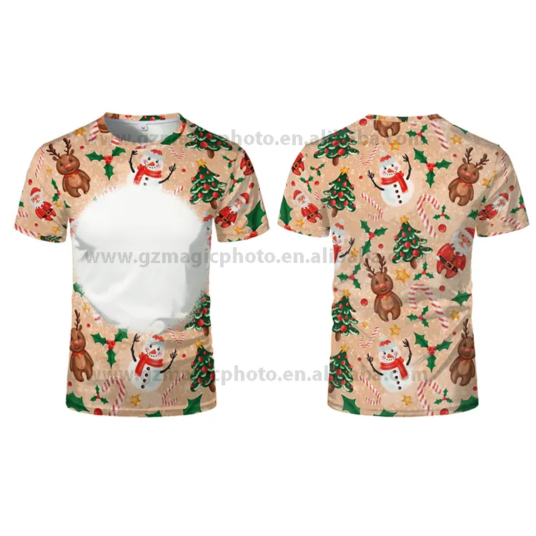 Blank Sublimation Bleached Shirts Polyester Faux Bleached Tees Tie Dye Blank T-shirt Christmas Halloween Shirts