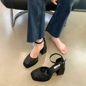 2023 ใหม่ผู้หญิงแมรี่ เจนส์รองเท้าสีดำรองเท้าส้นสูงแพลตฟอร์มหนา 9 ซม.สายรัดข้อเท้าฤดูร้อนรองเท้าสุภาพสตรีมูเยอร์ - Product Image 2