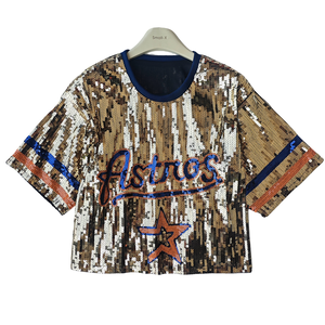 T-shirt décontracté à manches courtes en tricot avec sequins pour l'été, motif sublimation thermique, tenue tendance pour couples - Product Image 1