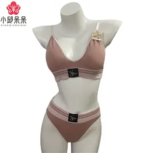 OEM ODM Custom logo size Sexy body Triangle Cup crop top Thong panties 2 piece women fitness gym sports seamless tube bra set