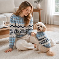 Set Rajutan Anjing dan Pemilik yang Serasi, Motif Argyle Geometris Nordic Fair Isle, Grosir Custom ODM OEM, Sweater Hewan Peliharaan Musim Dingin