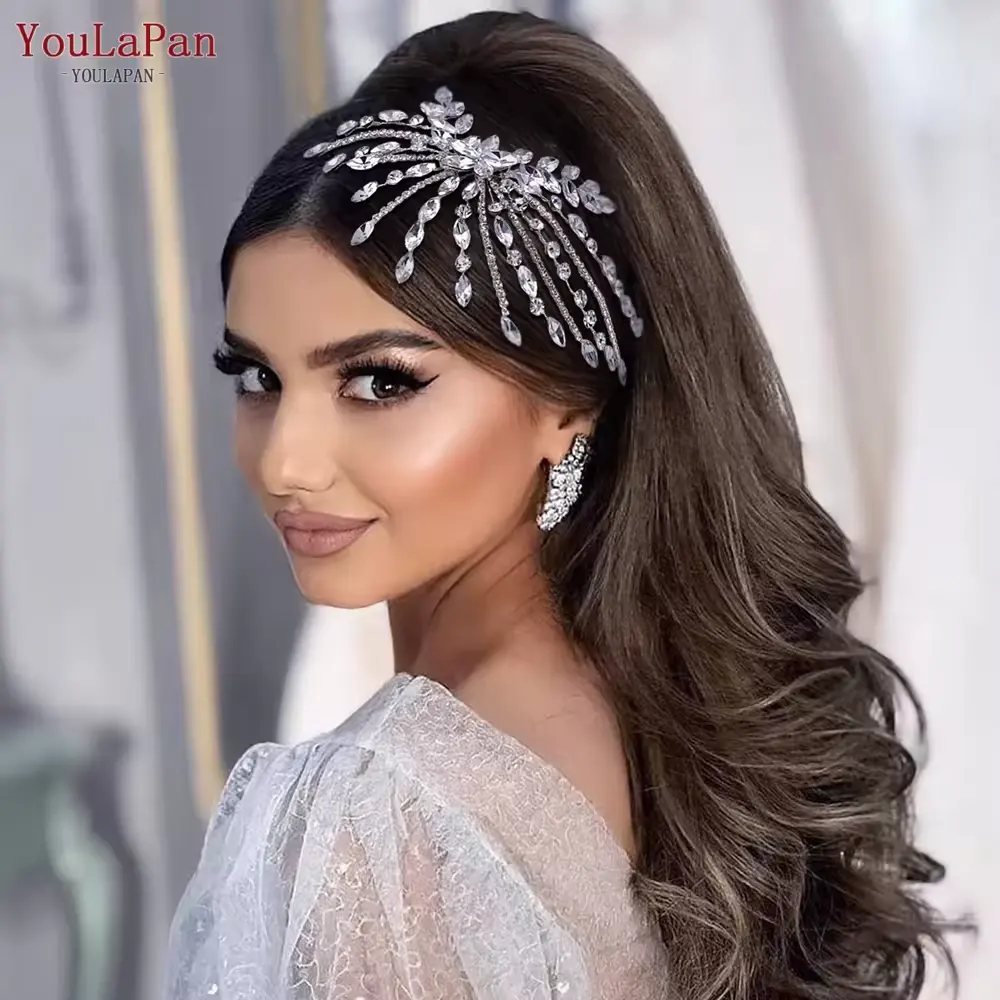 Youlapan HP557 jolie femme fête mariage côté peigne à cheveux argent strass feu d'artifice style tête porter décoration de cheveux de mariée