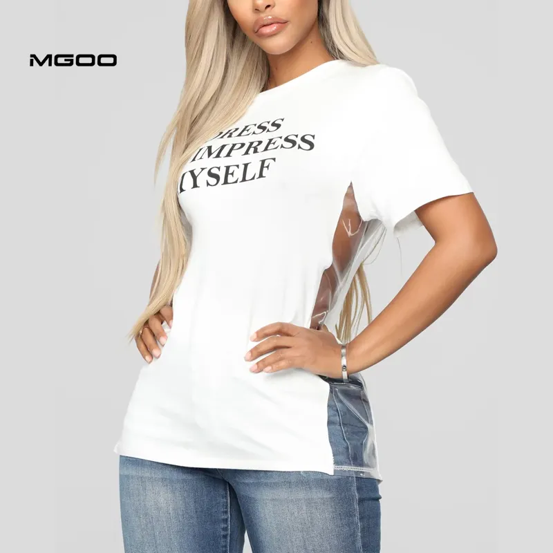 Mohammgoo — t-shirt manches courtes femme, estival, mode avec logo personnalisé en PVC Transparent, en coton, avec impression