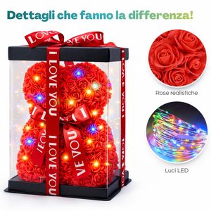 Artificial Red <b>Rose</b> Teddy Bear 16x17x20 Cm With Led <b>Lights</b> Romantic Gift For Valentine's Day - Product Image 4