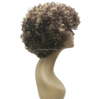 Nouveautés Perruque complète synthétique premium résistante à la chaleur, sans colle, style Afro Poff Kinky Curly Body Wave, coupe courte bob, pour femmes noires