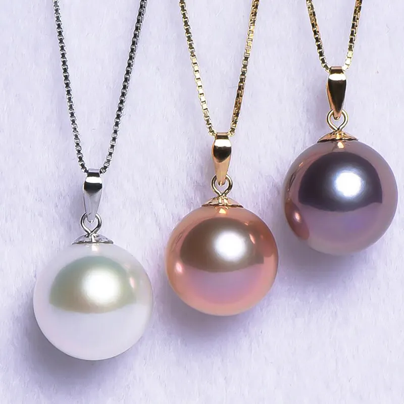 Nước Ngọt Tím Xám Nuôi Cấy Ngọc Trai Trắng Necklace Cho Phụ Nữ Thép Không Gỉ Hộp Chuỗi Đơn Ngọc Trai Mặt Dây Chuyền 18K Vàng Trang Sức