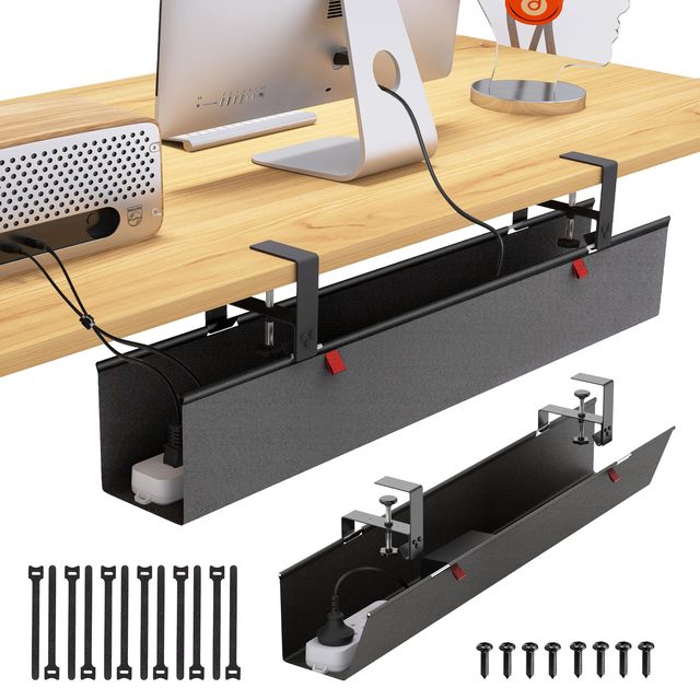 Under Desk Cable Management Tray Under Desk Cord Management Clamp/Screw Mount Fabric Wire Management for Office Home