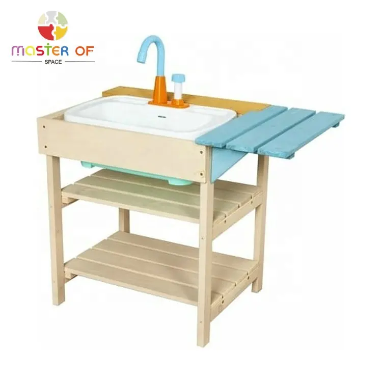 Kinder Outdoor langlebige Holz spielzeug Schlamm küche mit Arbeits wasserhahn W10C767