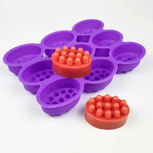 BPA gratis 9 lubang 3D cetakan silikon Oval untuk buatan rumah membuat sabun pijat Bar cetakan silikon