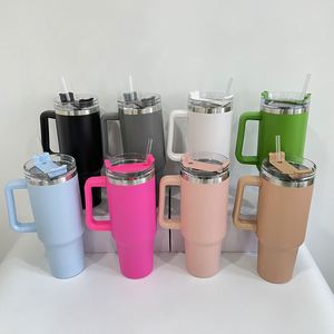Doubled Walled Stainless Steel White Sublimation and Color <strong>Colated</strong> 40oz Tumbler With Handle - Product Image 2