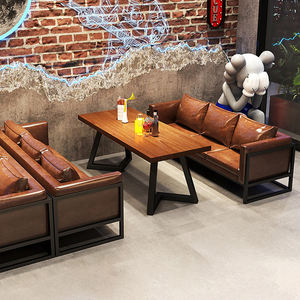 Tables et chaises de bar en similicuir style camping, banquette de salon style industriel, restaurant de barbecue sablée, café - Product Image 1