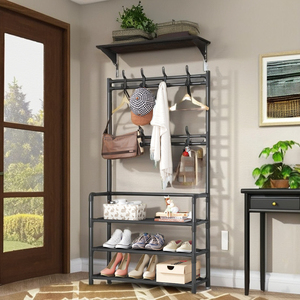 Tenice <strong>Coat</strong> <strong>Rack</strong> <strong>Shoe</strong> <strong>Bench</strong>, 3-in-1 Hall Tree <strong>Shoe</strong> <strong>Rack</strong> Multifunction Metal Iron for Entryway, 3-tier Storage Shelf and 8 Hooks - Product Image 2