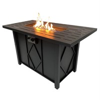 Brasero rectangulaire moderne gris-blanc en fer à gaz propane, chauffage extérieur de jardin, table de chauffage grise 50000 BTU portable