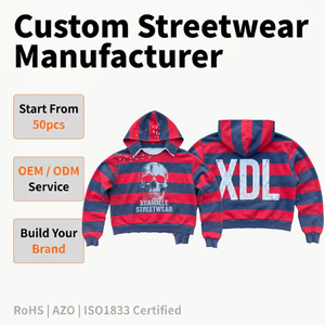 Sudadera con Capucha Oversize a Rayas con Estampado Digital de <span class=keywords><strong>Calaveras</strong></span>, Estilo Vintage Desgastado, para Hombre, Streetwear - Product Image 2