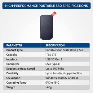 Unidad de Estado Sólido Portátil de 2 TB, 800 MB/s, USB 3.2 Gen2, IP55, Resistente a Caídas y al Agua, Unidad Externa con Correa para Laptop, Teléfono, PS5, Xbox, Almacenamiento de Video - Product Image 6