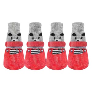 Beautiful Pet Dog <b>Cat</b> Shoe <b>Socks</b> Waterproof Anti Slip Knit With Plastic Sole 4 Pcs Set All Seasons Cartoon Design - Product Image 3
